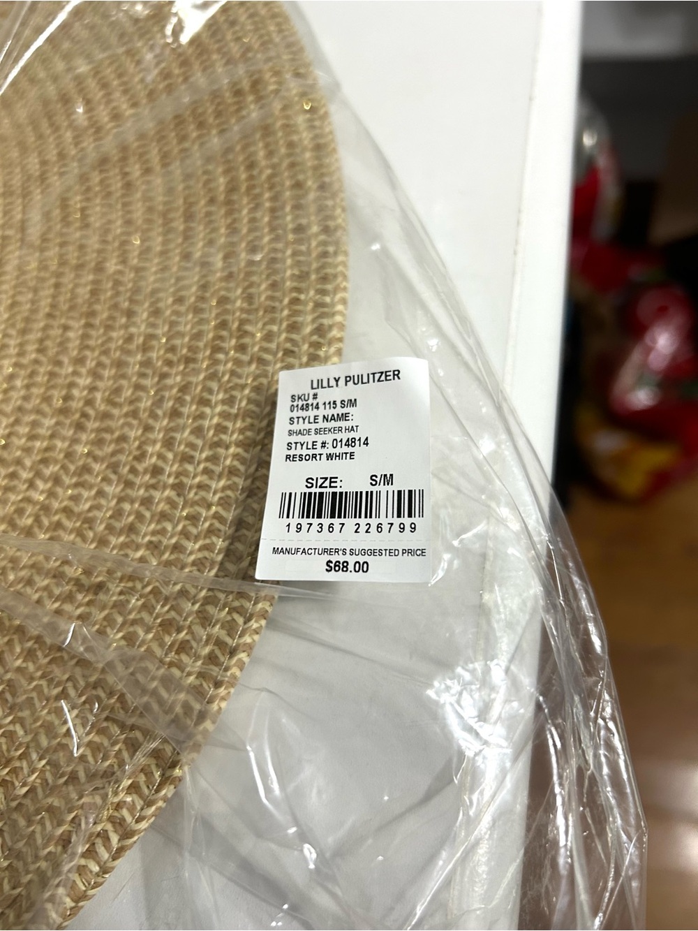 NWT Lilly Pulitzer Natural Straw Hat with White Band and Gold Emblem - Picture 3 of 4